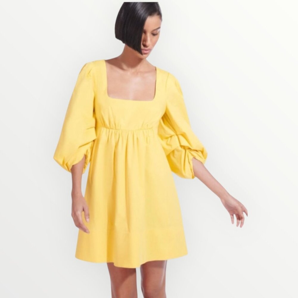 Staud Sophie Puff Sleeve Poplin Mini Dress In Wallflower